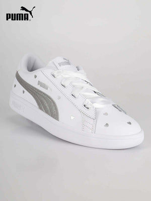 Smash 2 Ribbon L Studs JR-leather flat shoes-White